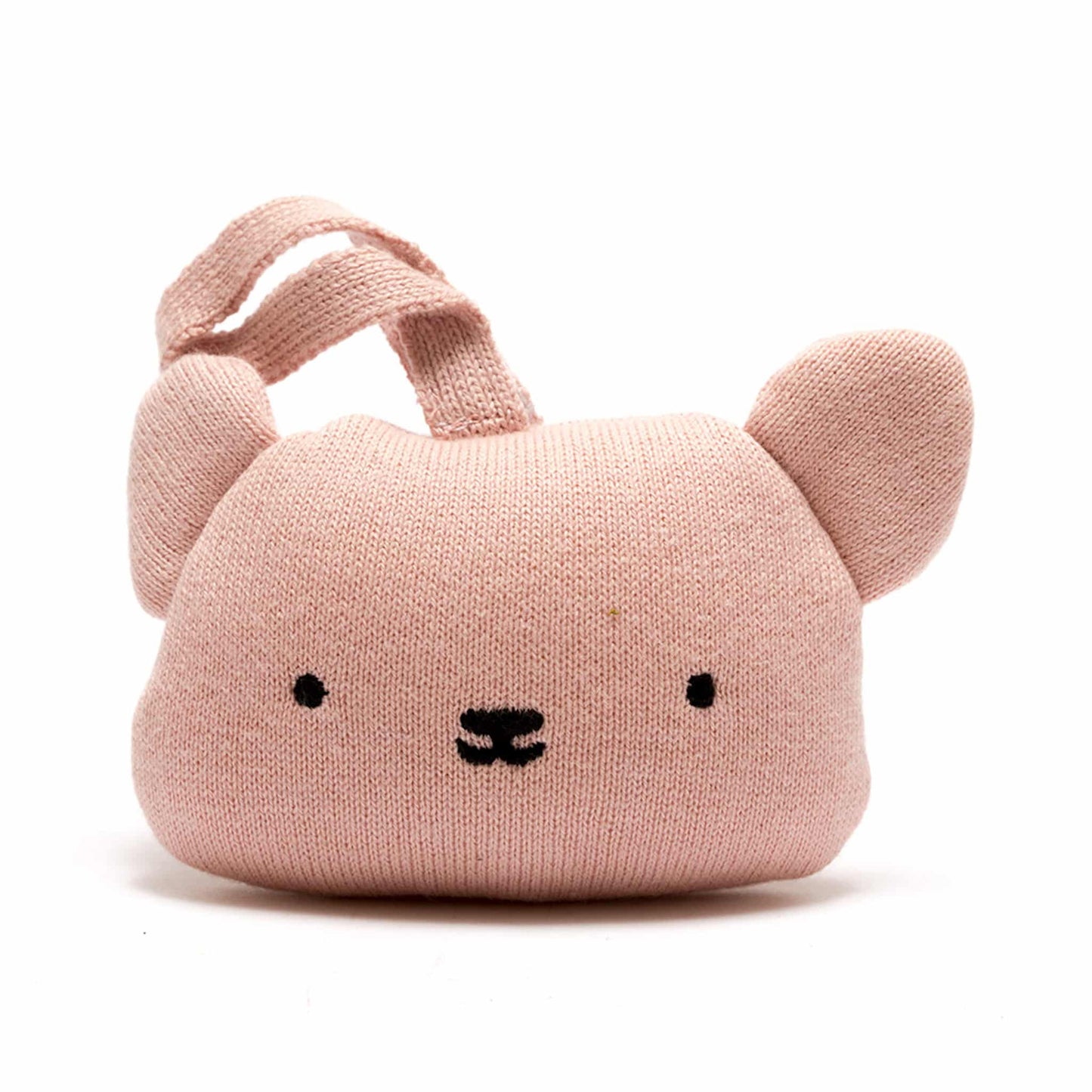 Best Years Knitted Organic Cotton Pram Toy Bear Rose Pink