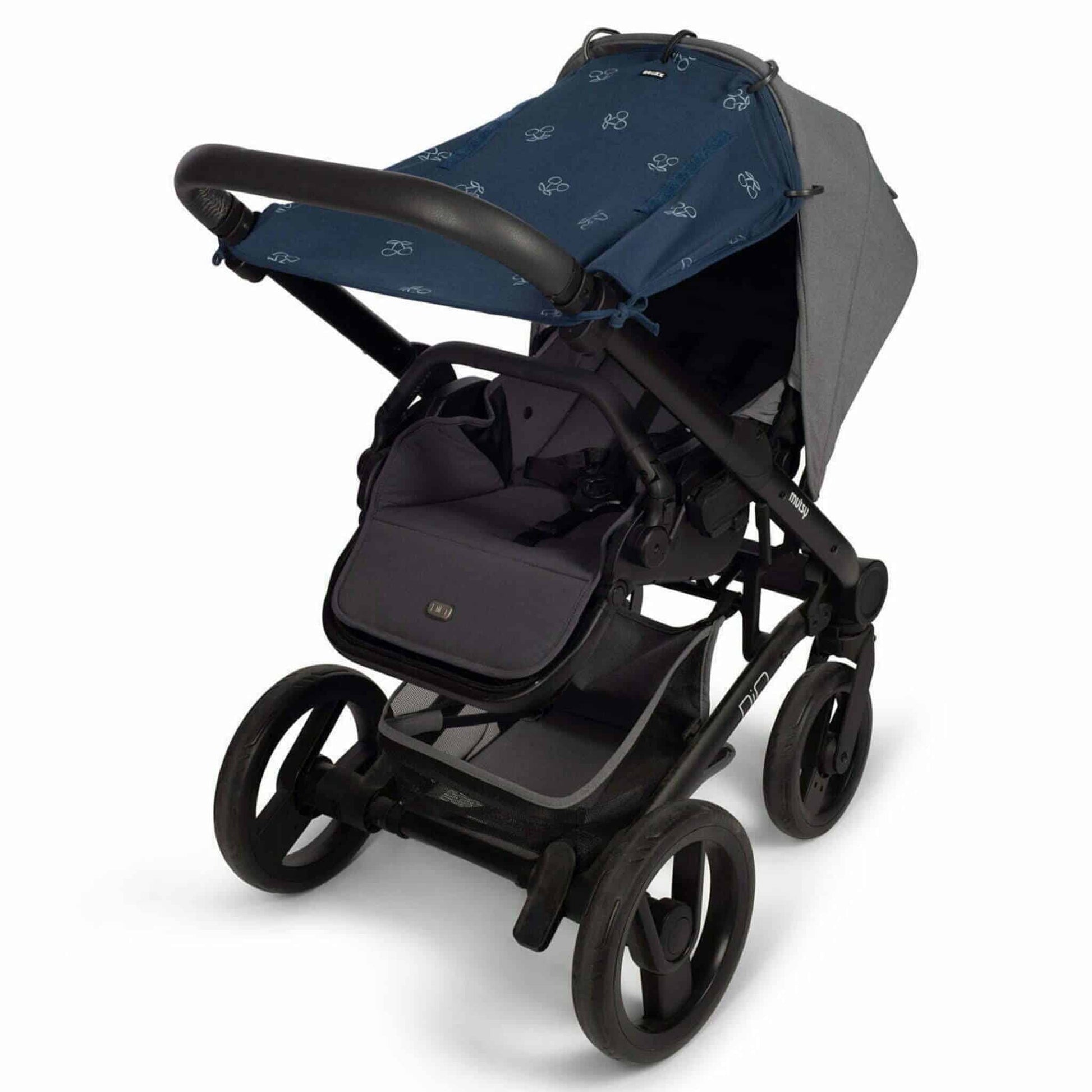 Dooky Universal Sun Shade Blue Cherry Buggy Stretched
