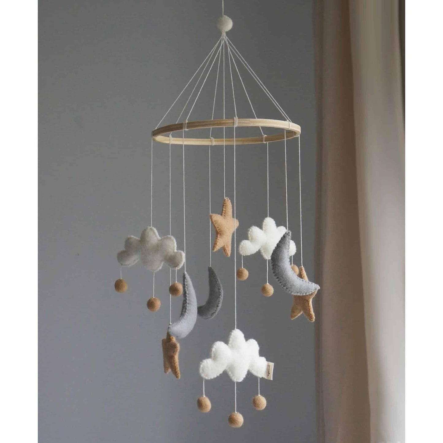 Gamcha Handmade Felt Crib Mobile Cloud Moon Stars Beige