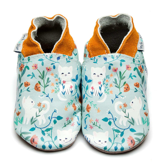 Inch Blue Soft Leather Shoes Floral Kitty