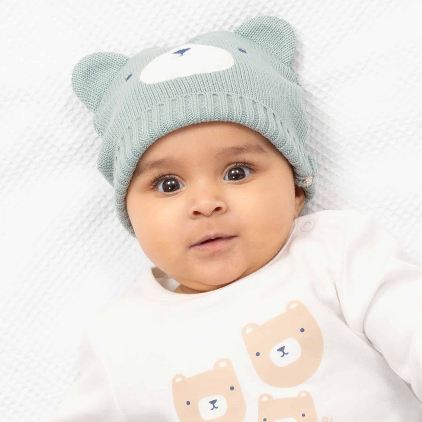 Kite Knit Hat Teal Baby Bear Lifestyle