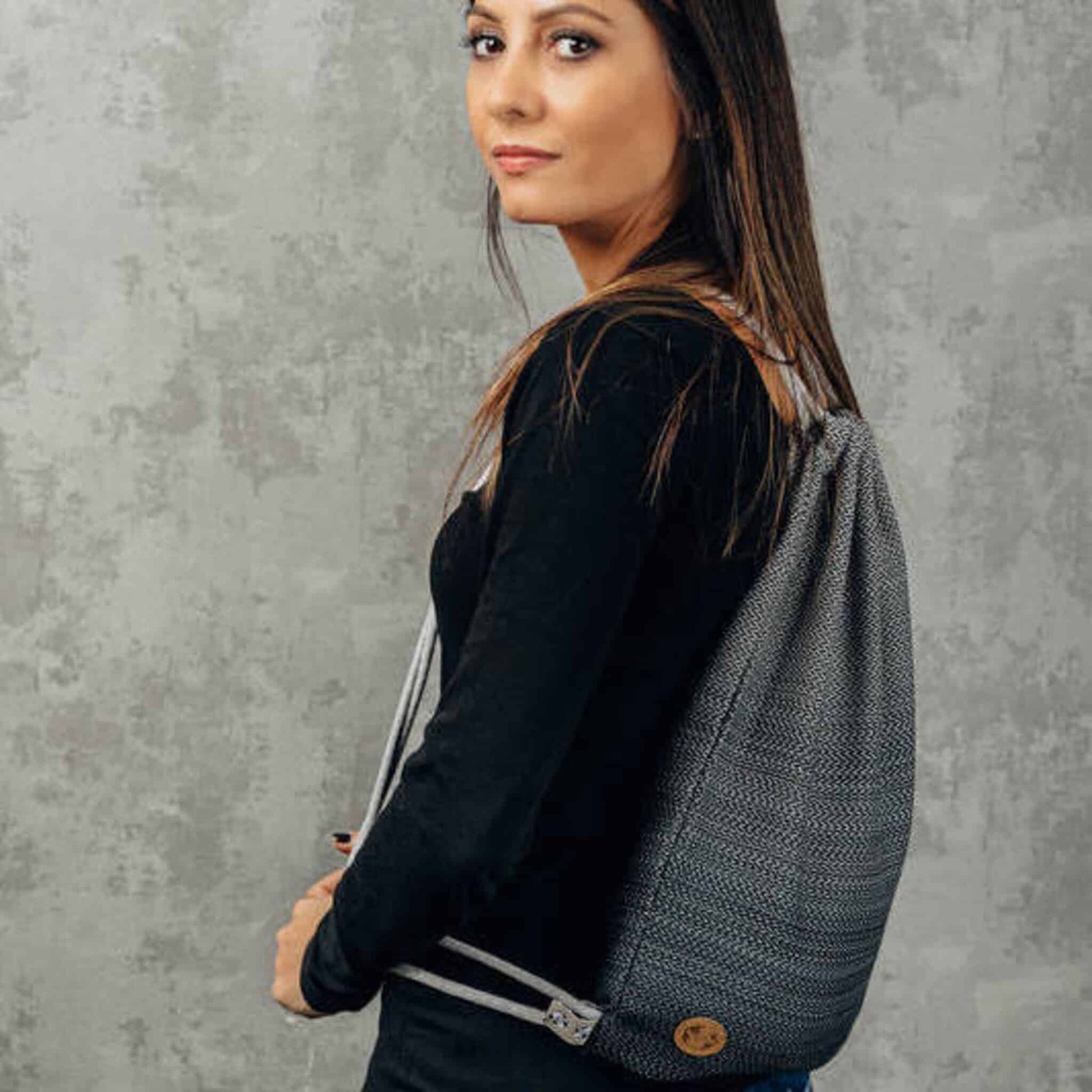 LennyLamb Plimsol/ Dap Drawstring Woven Cotton Bag Herringbone Grey Ombre