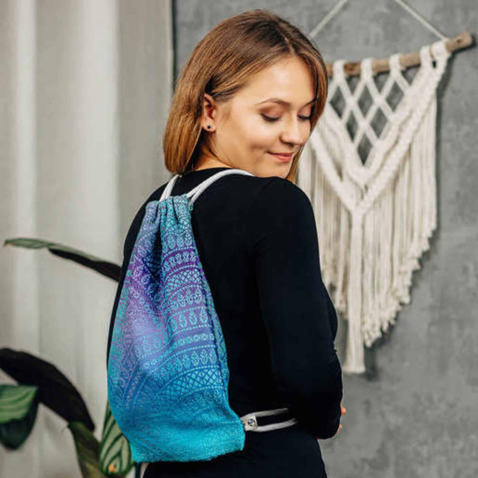 LennyLamb Plimsol/ Dap Drawstring Woven Cotton Bag Peacocks Tail Fantasy