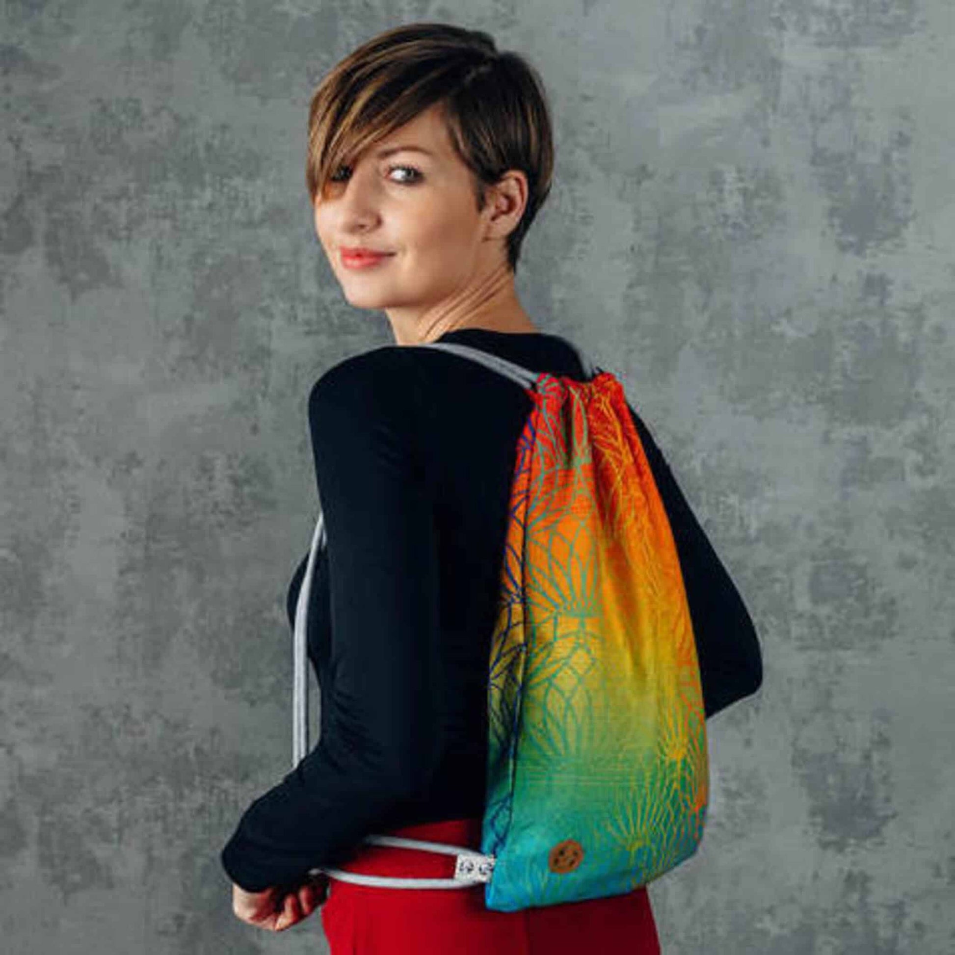 LennyLamb Plimsol/ Dap Drawstring Woven Cotton Bag Rainbow Lotus