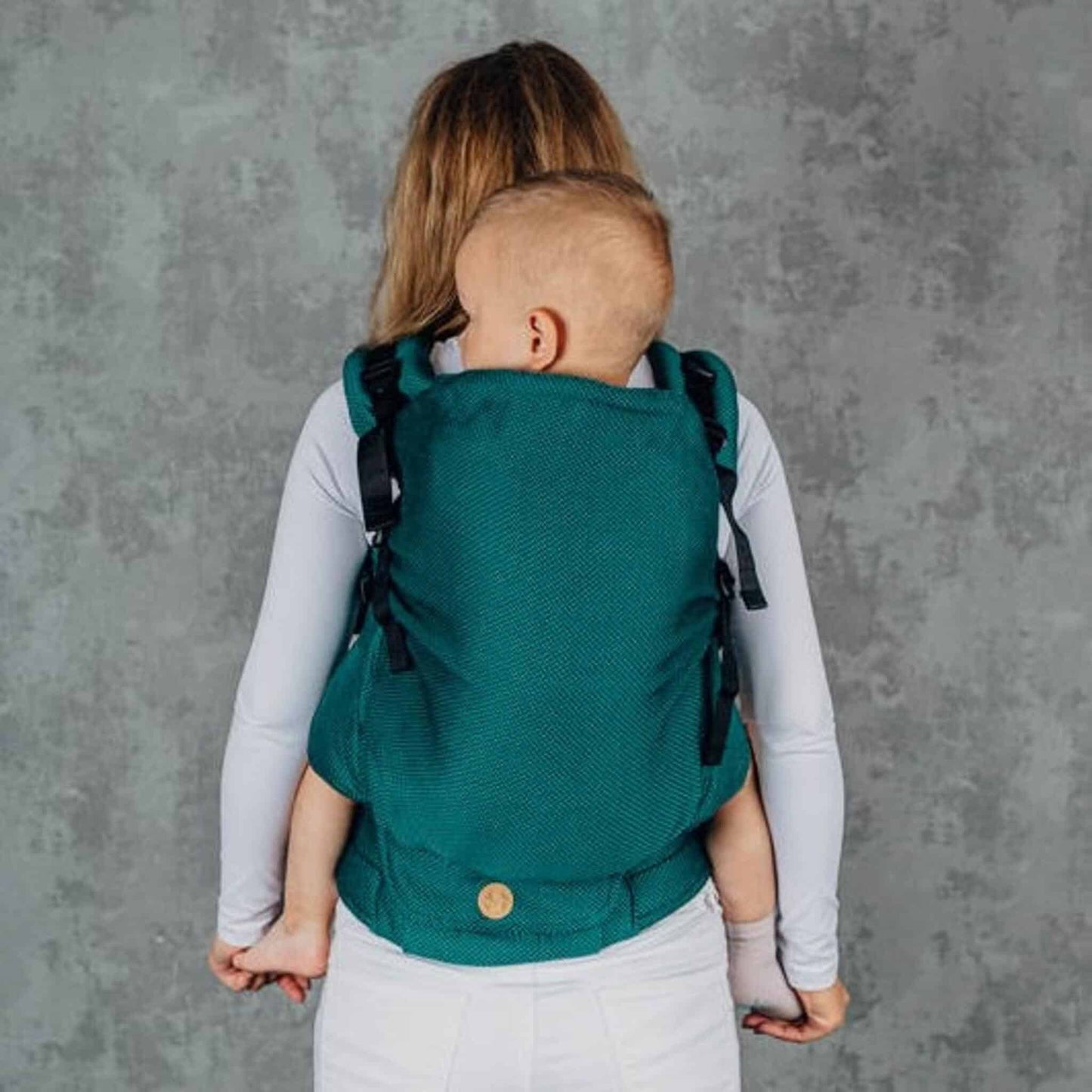 LennyLamb Preschool Carrier Herringbone Emerald Back