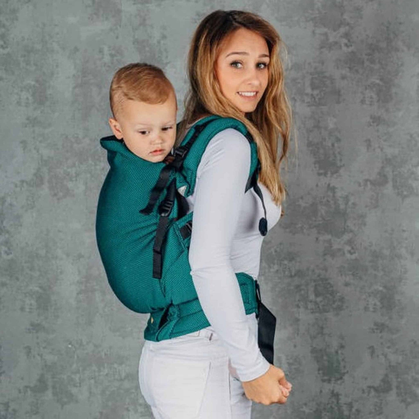LennyLamb Preschool Carrier Herringbone Emerald