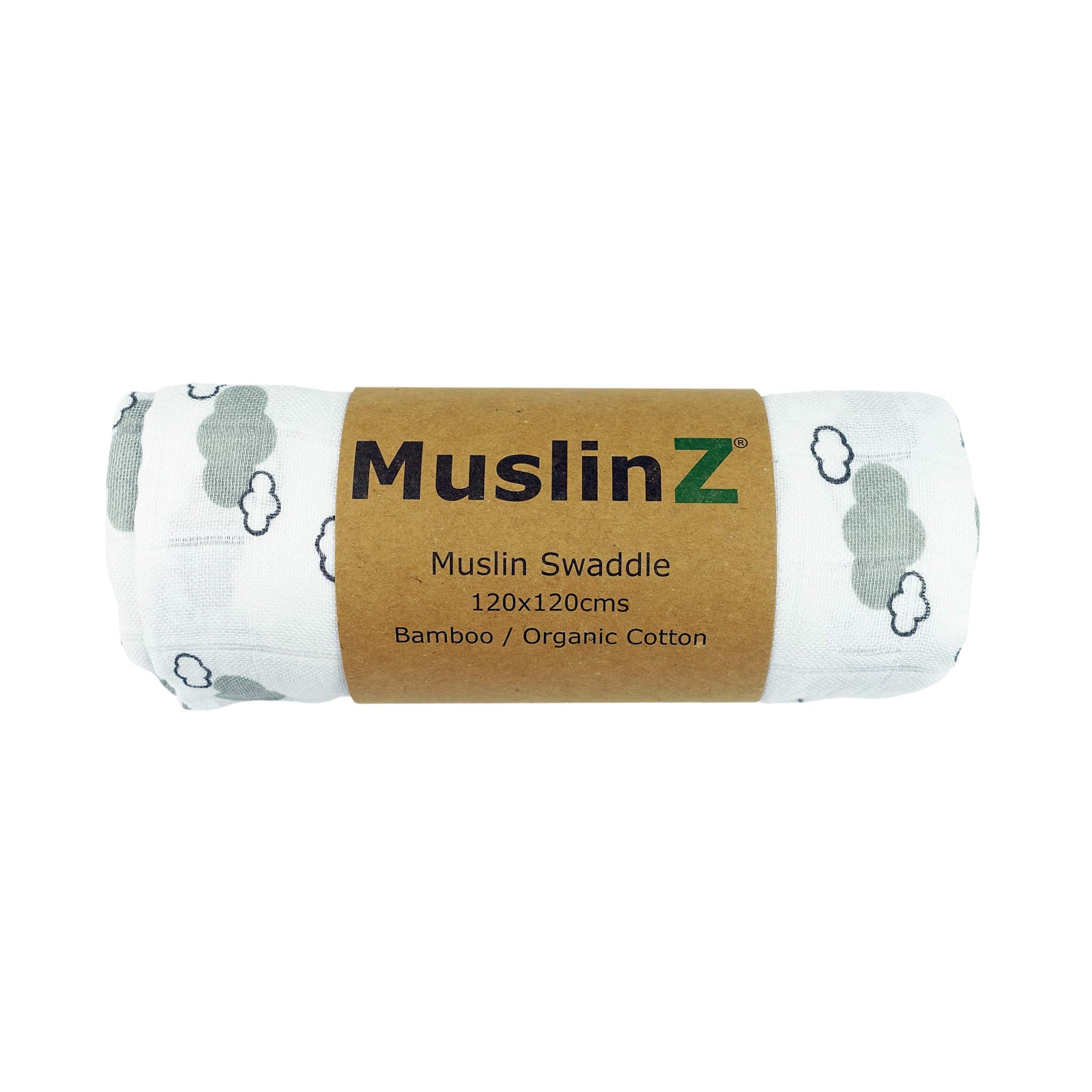 MuslinZ Bamboo/Organic Cotton Muslin Swaddle Grey Cloud