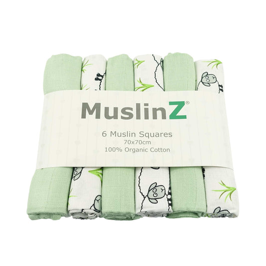 MuslinZ Organic 6 Pack Muslin Squares 70x70cm Sheep