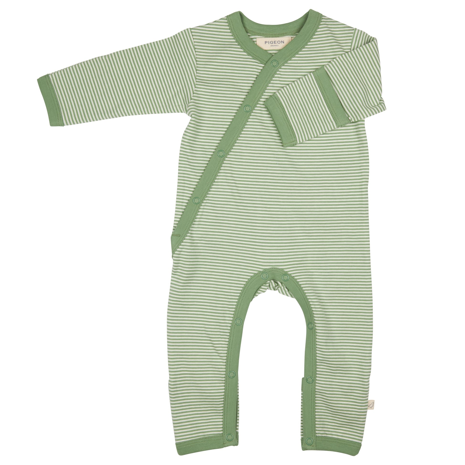 Pigeon Organics Kimono Romper Green Fine Stripe