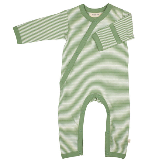 Pigeon Organics Kimono Romper Green Fine Stripe