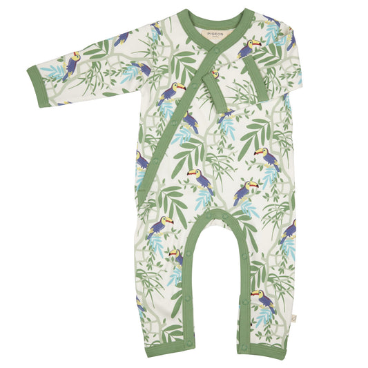 Pigeon Organics Kimono Romper Toucans Blue