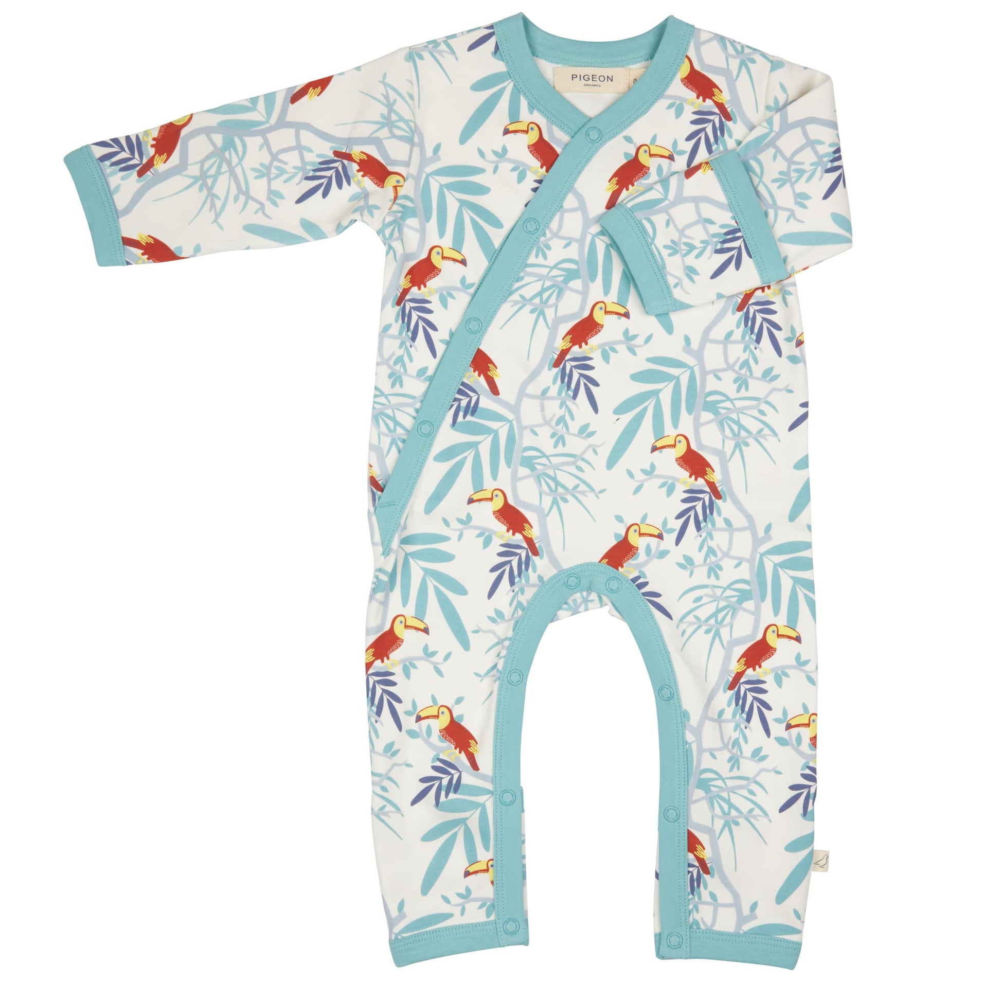 Pigeon Organics Kimono Romper Toucans Orange