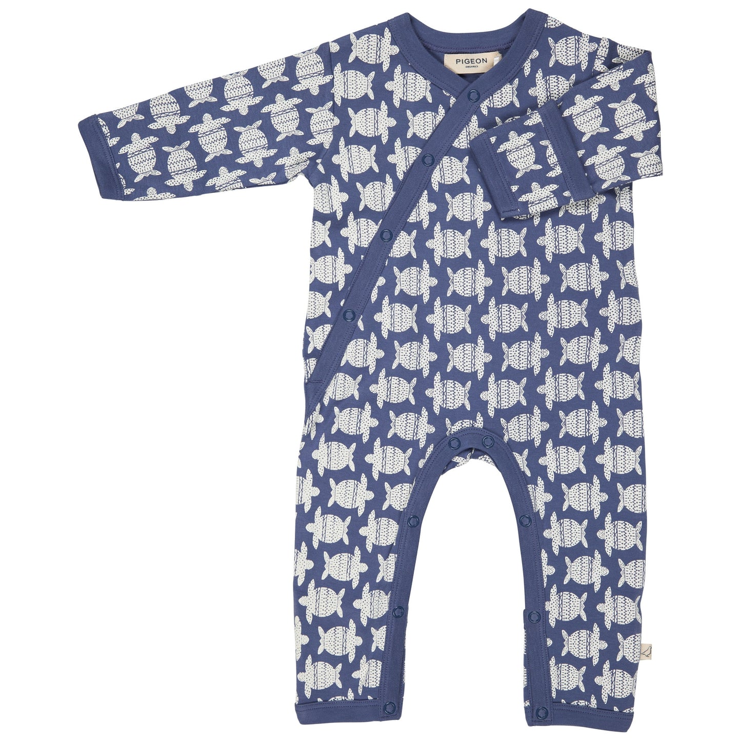 Pigeon Organics Kimono Romper Turtles Indigo