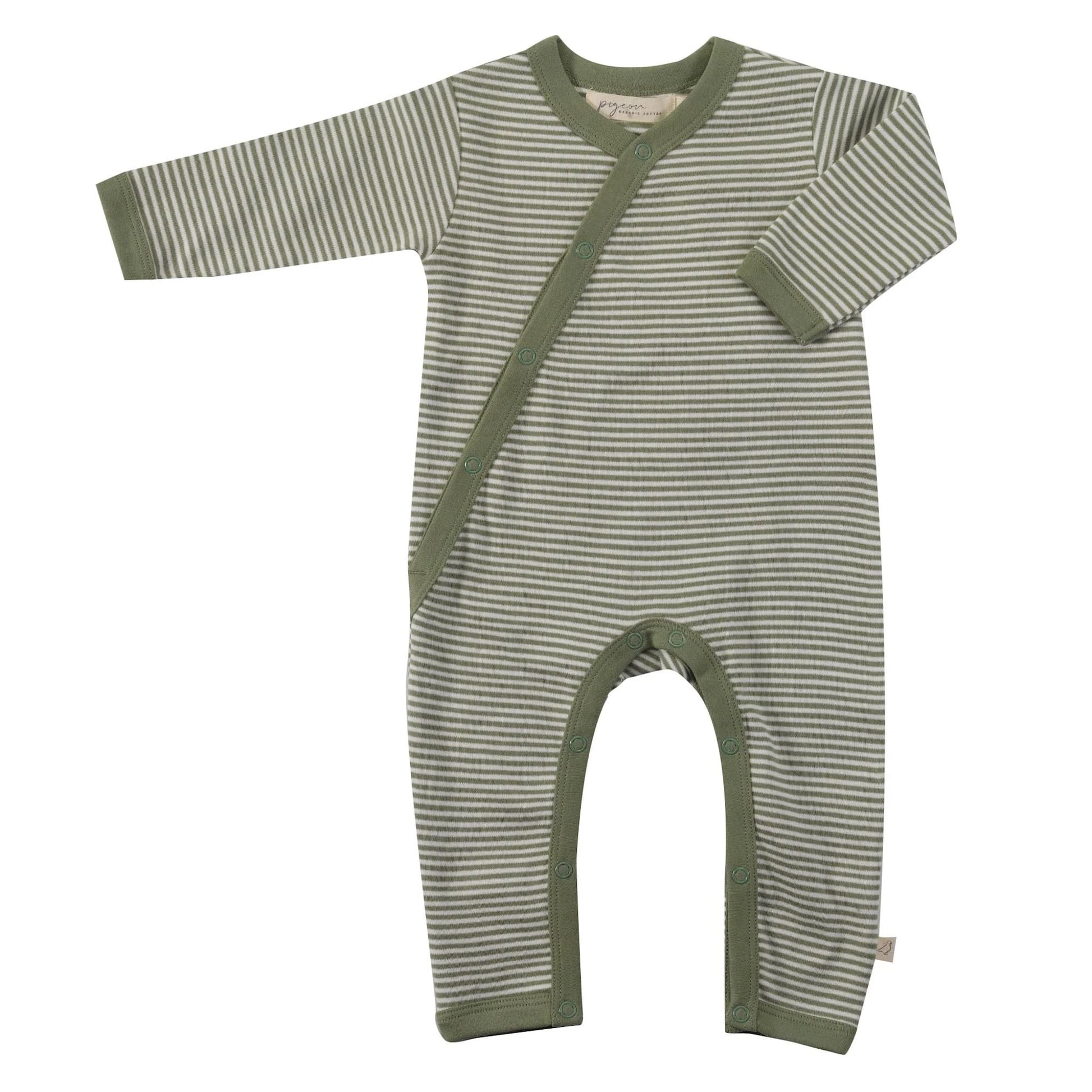 Pigeon Organics Kimono Romper Green Stripe