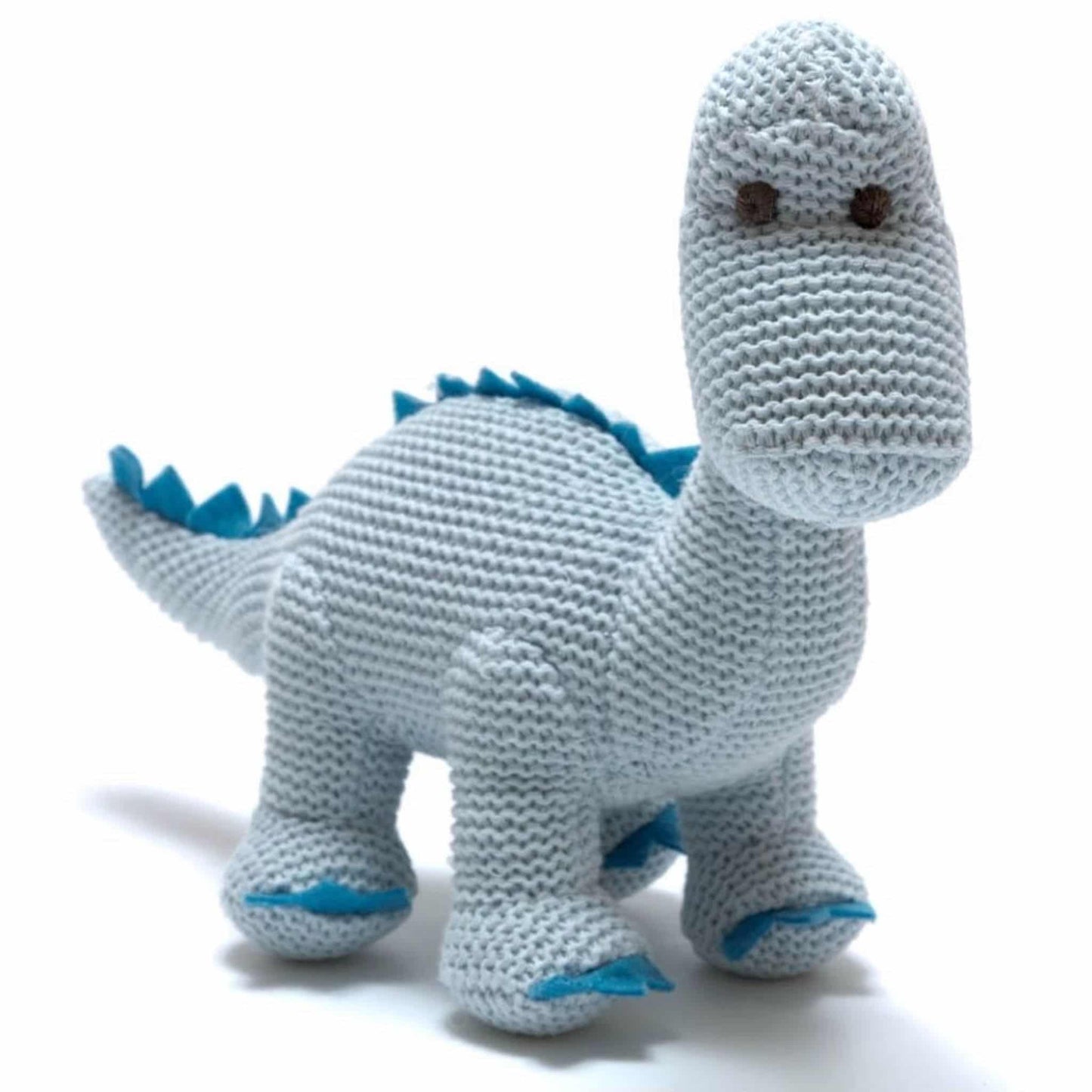 Best Years Diplodocus Knitted Organic Cotton Dinosaur Baby Rattle Blue