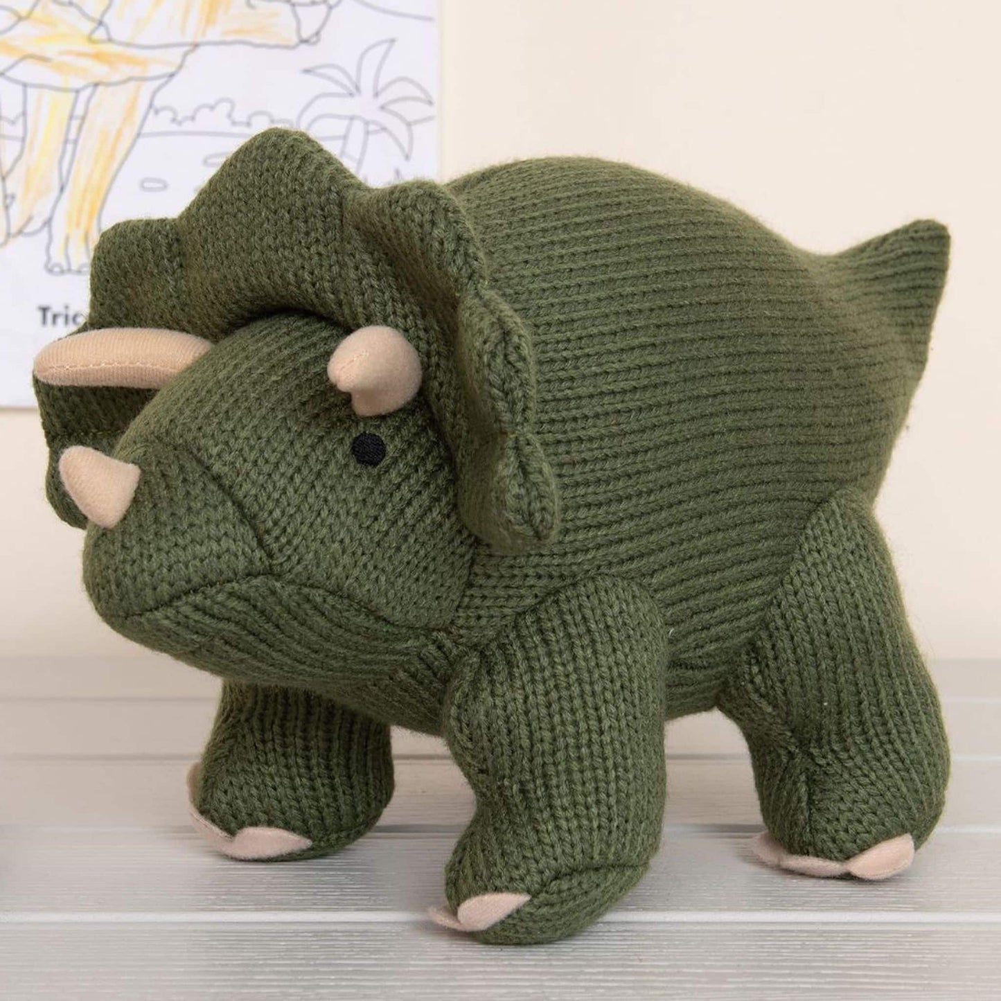 Best Years Triceratops Knitted Dinosaur Moss Green