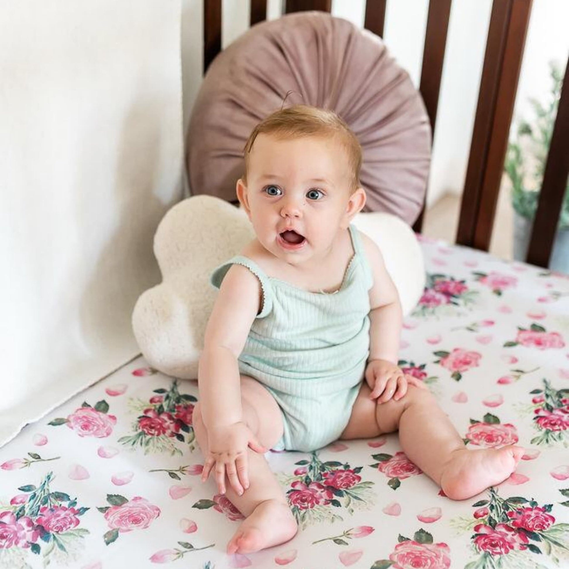 Gilded Bird Cot Sheets Pink Roses