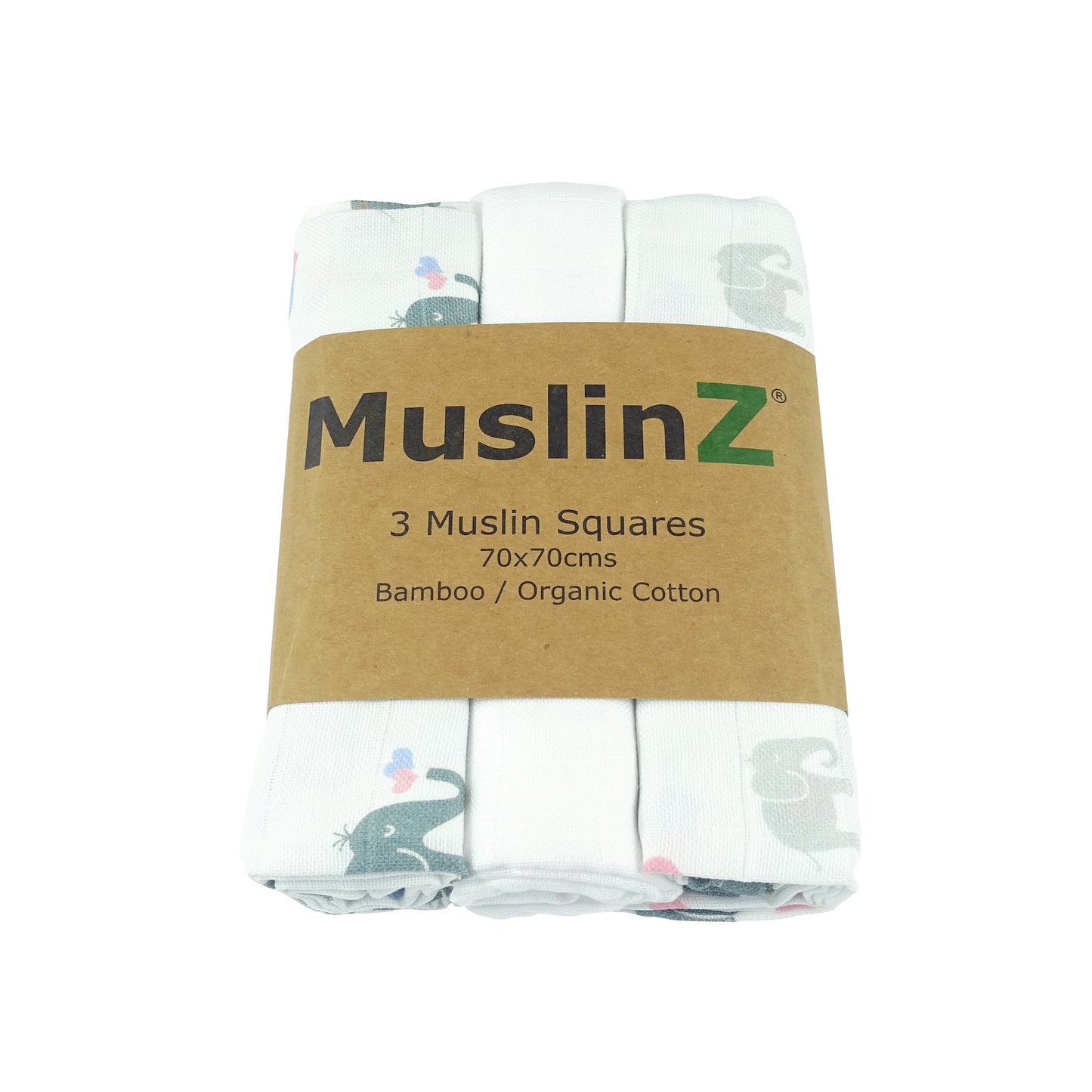 MuslinZ Bamboo/Organic Cotton Muslin Square Elephant