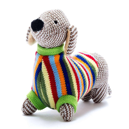 Best Years Sausage Dog Knitted Baby Rattle Bright