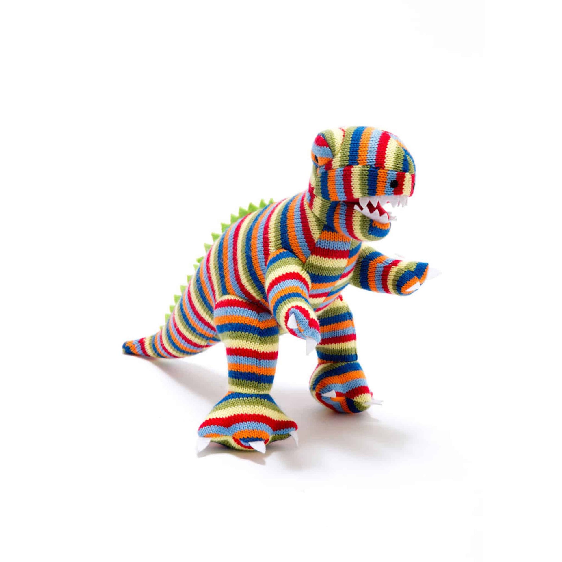 Best Years T-Rex Knitted Dinosaur Baby Rattle Rainbow Stripe
