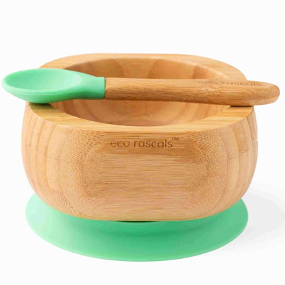 Eco Rascals Bamboo Bowl and Spoon Set Green
