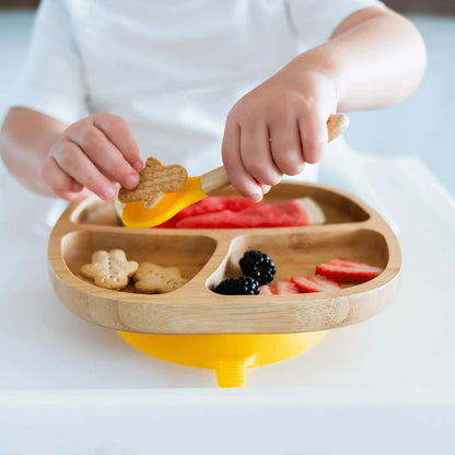 Eco Rascals Bamboo Toddler Plate Yellow Action