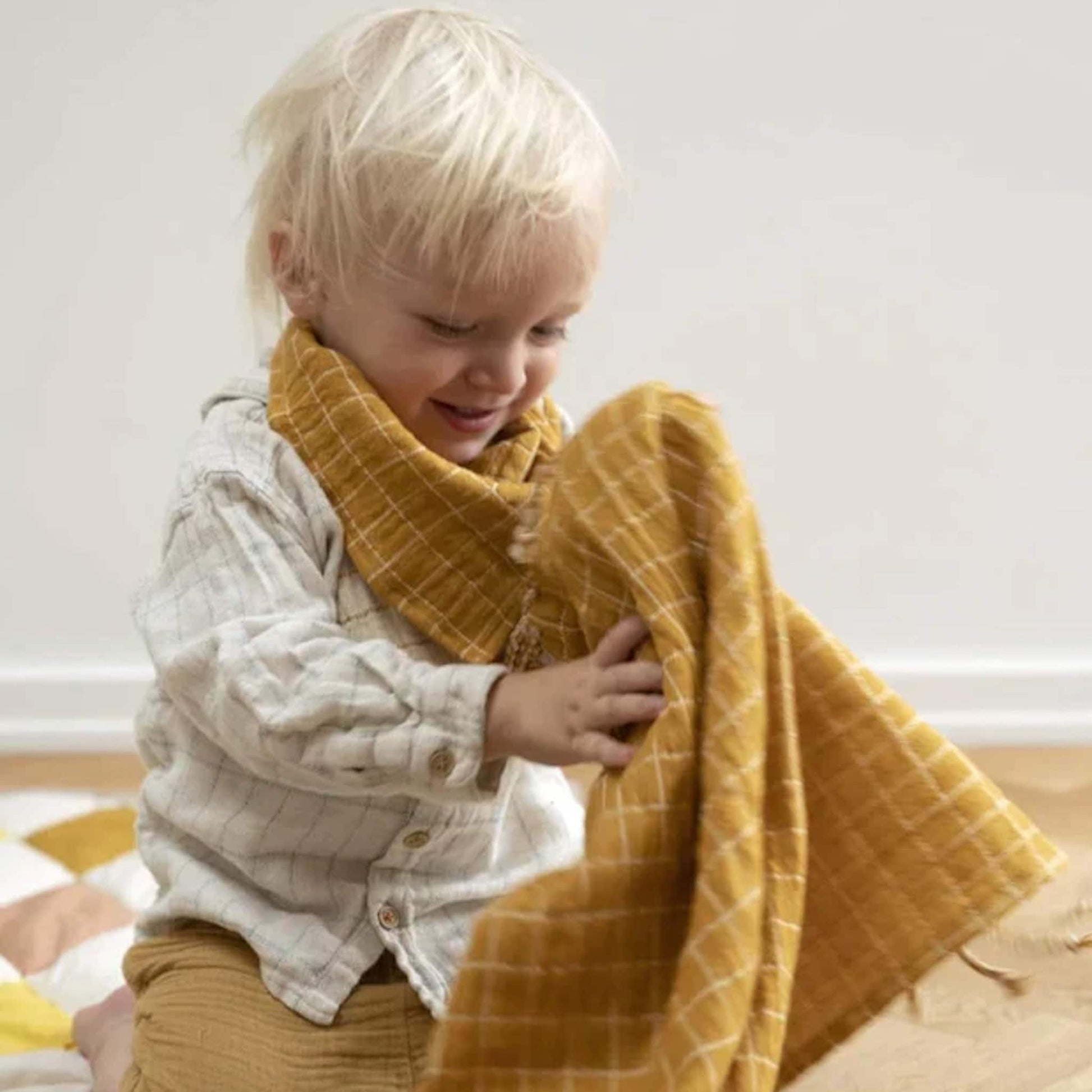 Fabelab Baby Blanket Grid Ochre Play