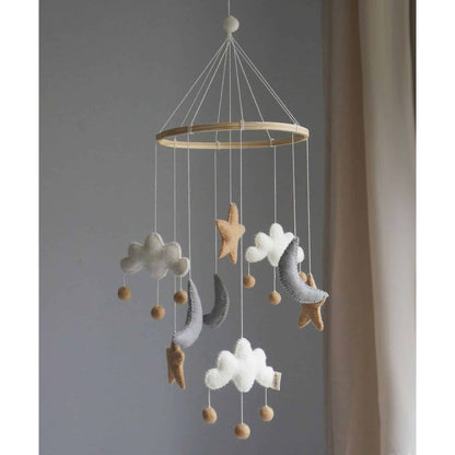 Gamcha Handmade Felt Crib Mobile Cloud Moon Stars Beige