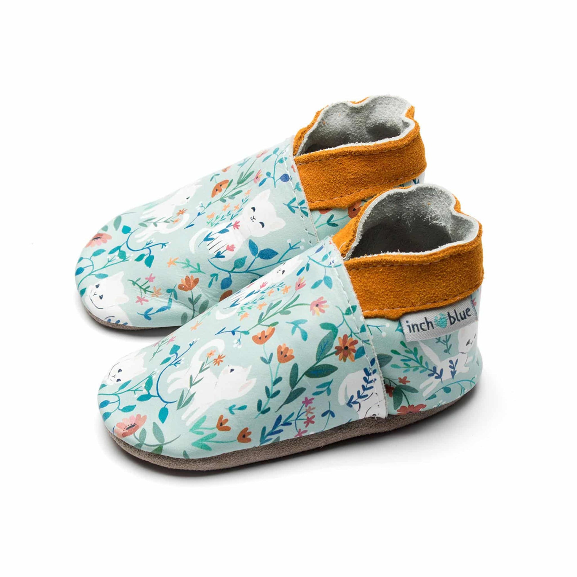 Inch Blue Soft Leather Shoes Floral Kitty Side