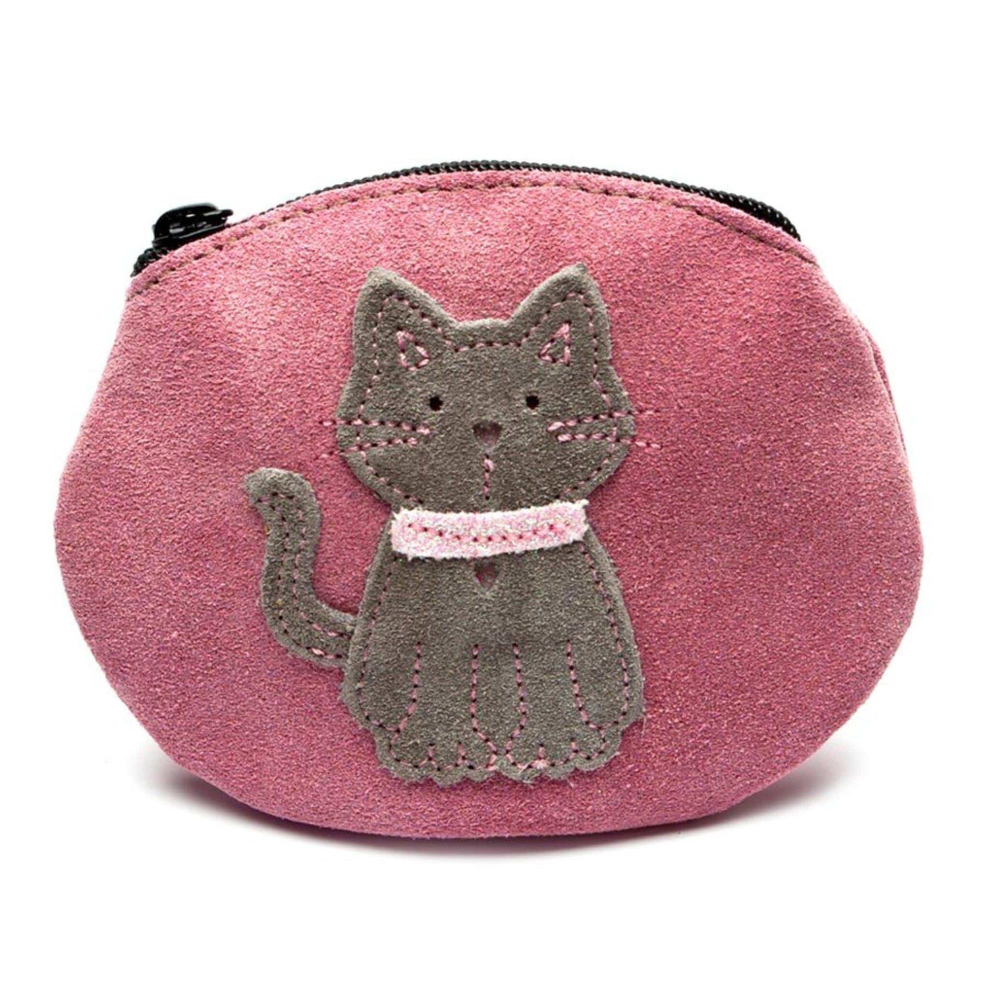 Inch Blue Suede Penny Purse Pink with Grey Cat (Meeow)