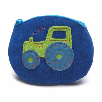 Inch Blue Suede Penny Purse Navy with Green Tractor