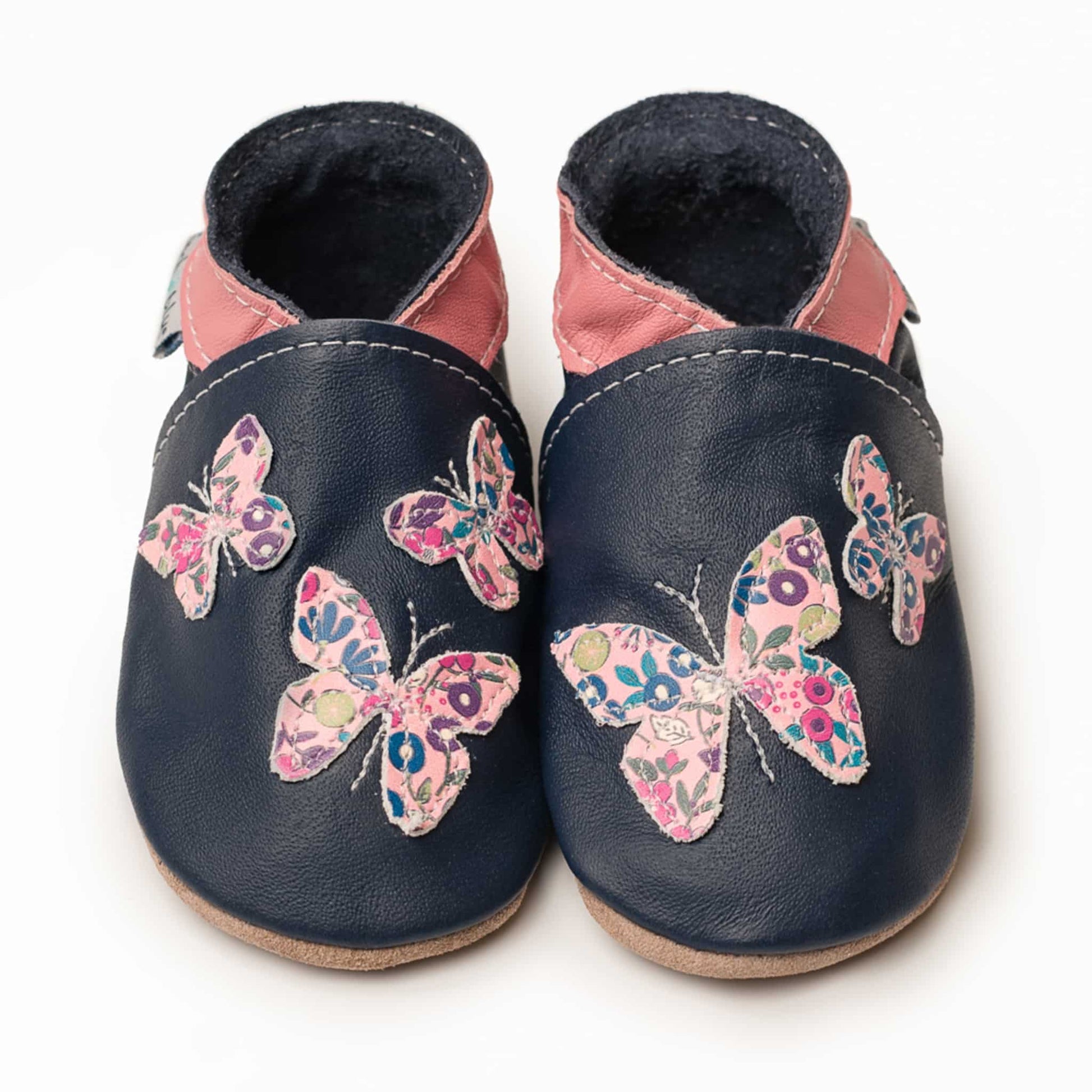 Inch Blue Soft Leather Shoes Navy Butterflies