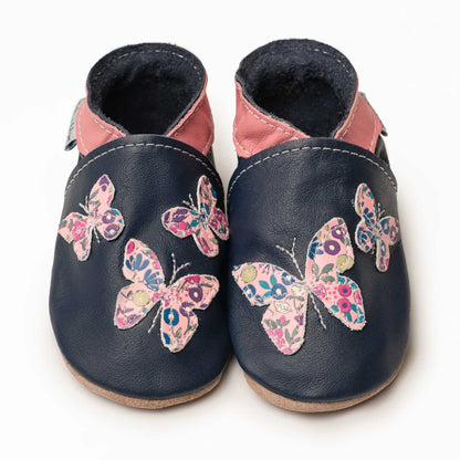 Inch Blue Soft Leather Shoes Navy Butterflies