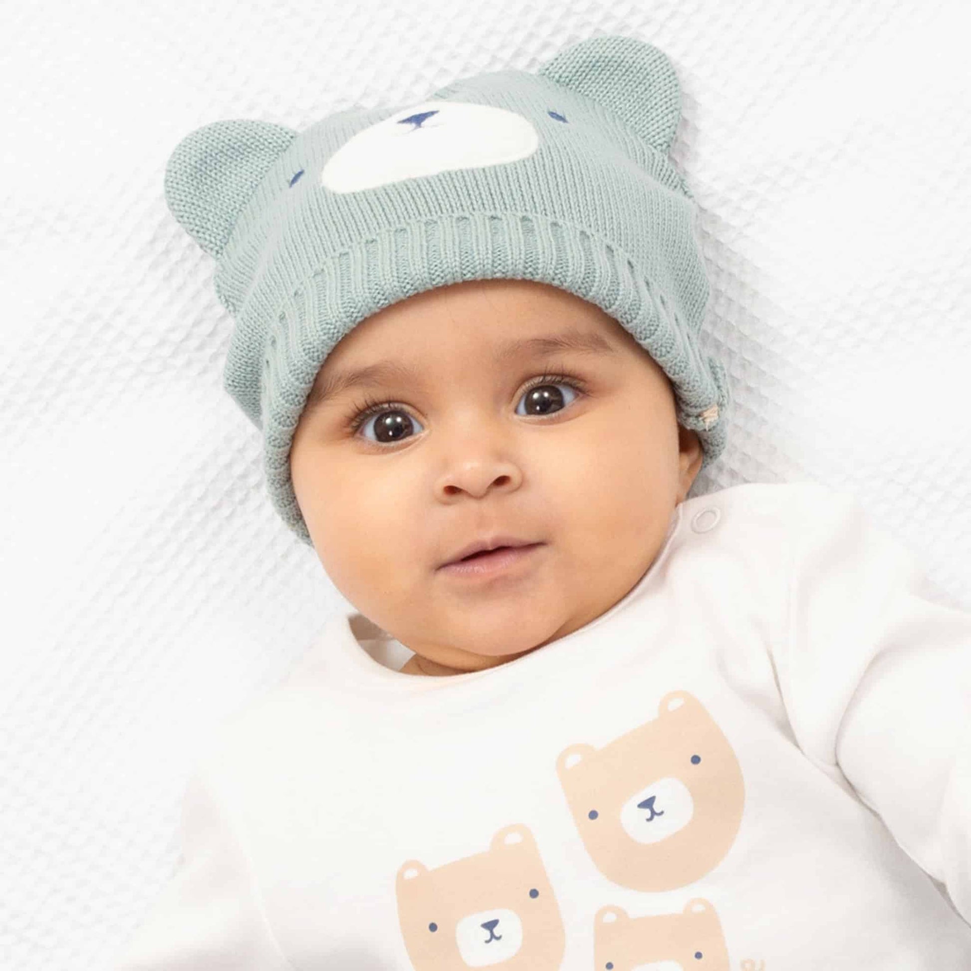 Kite Knit Hat Teal Baby Bear Lifestyle