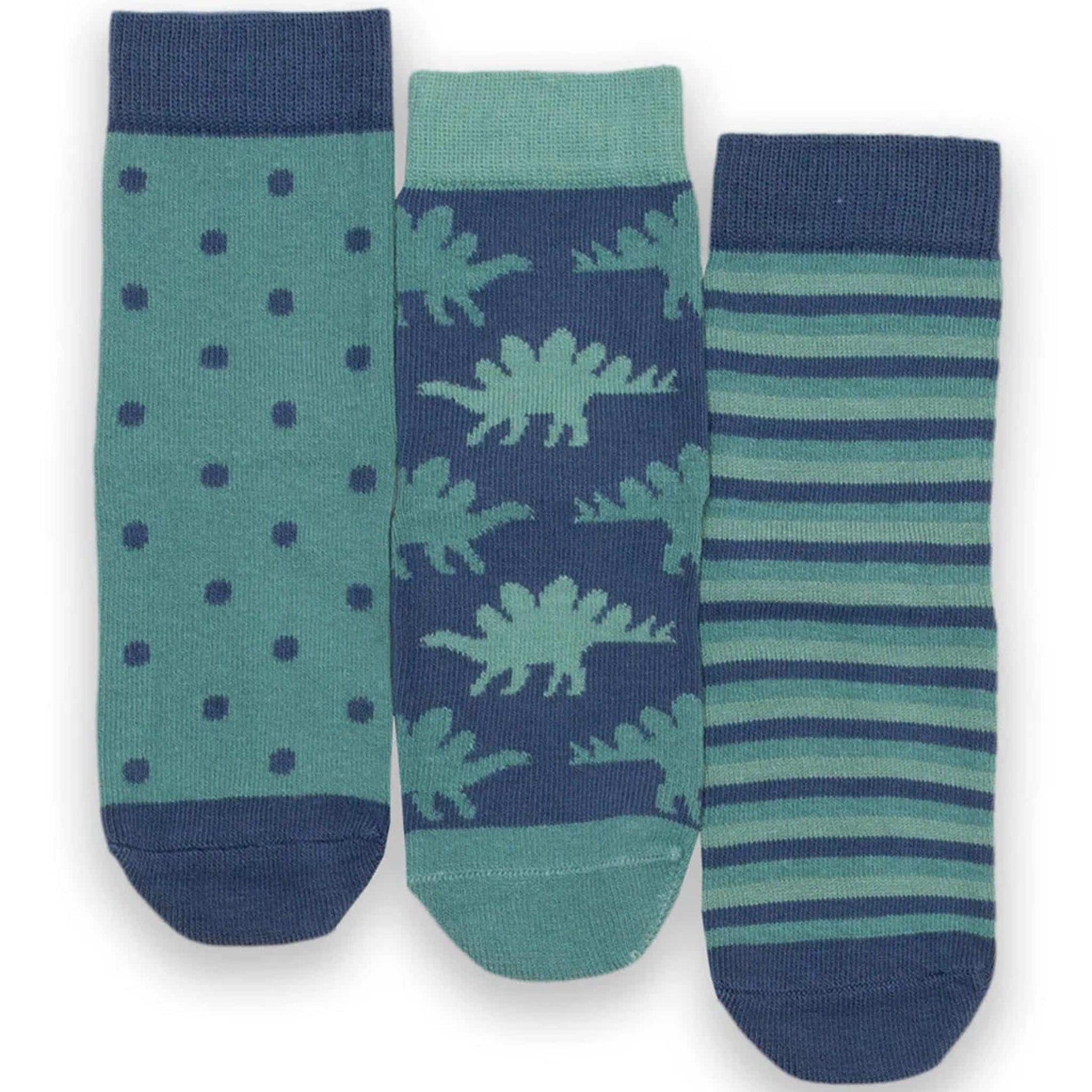 Kite Socks 3 Pack Green/Navy Dino