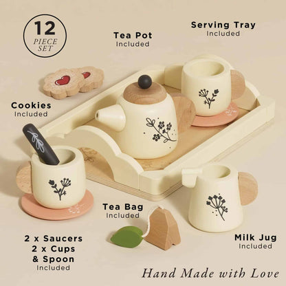 Le Toy Van Vintage Wooden Tea Set and Tray Contents