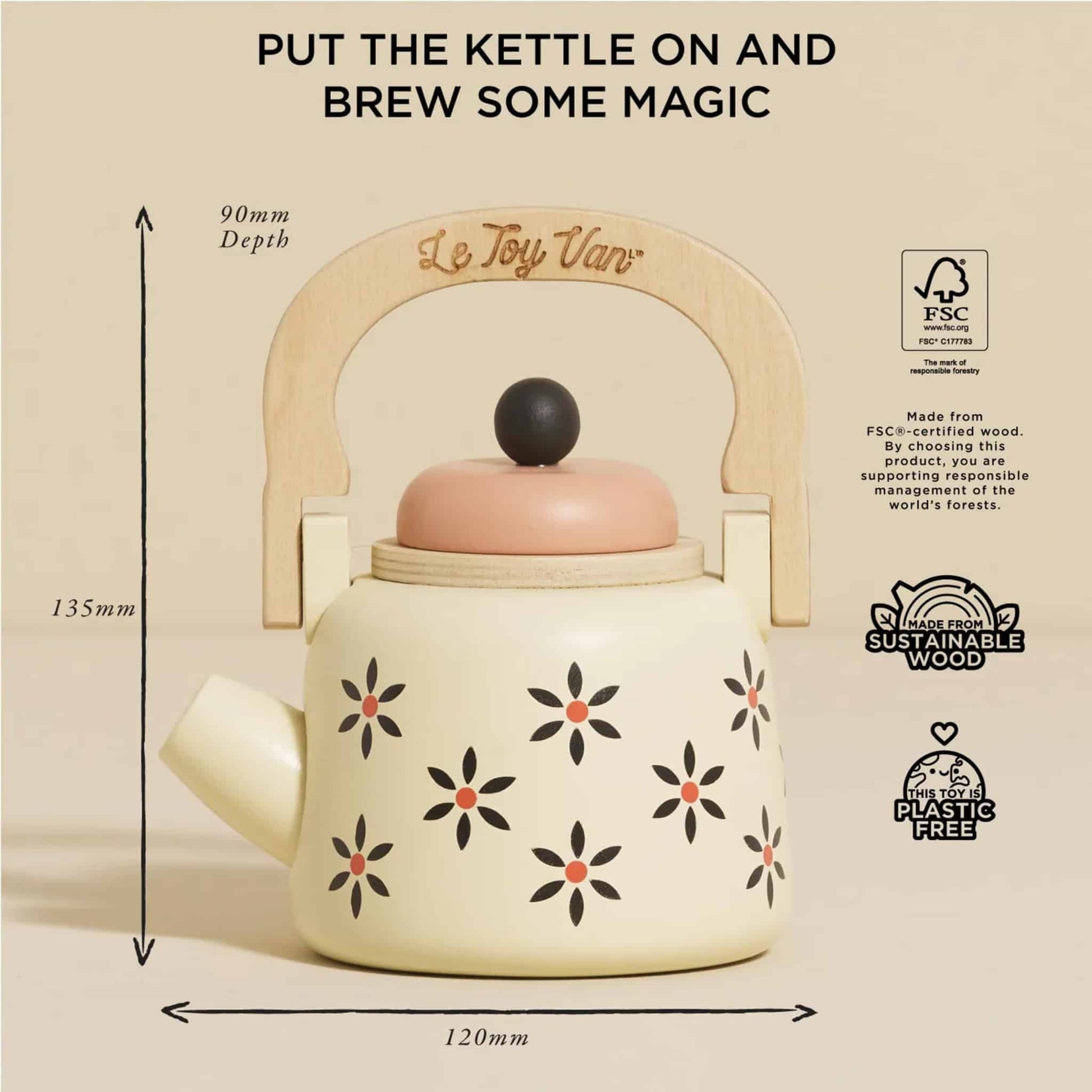 Le Toy Van Vintage Wooden Kettle Size