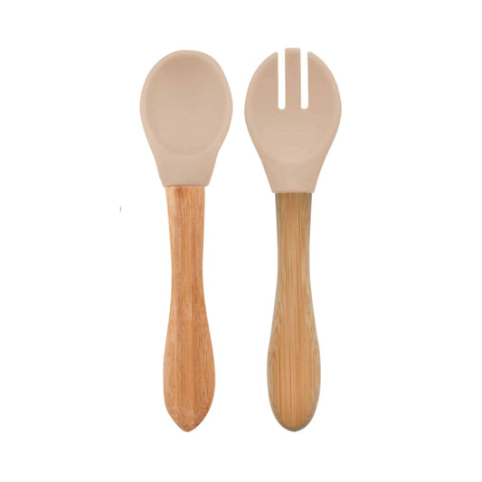 MiniKoioi Silicone and Bamboo Cutlery Bubble Beige