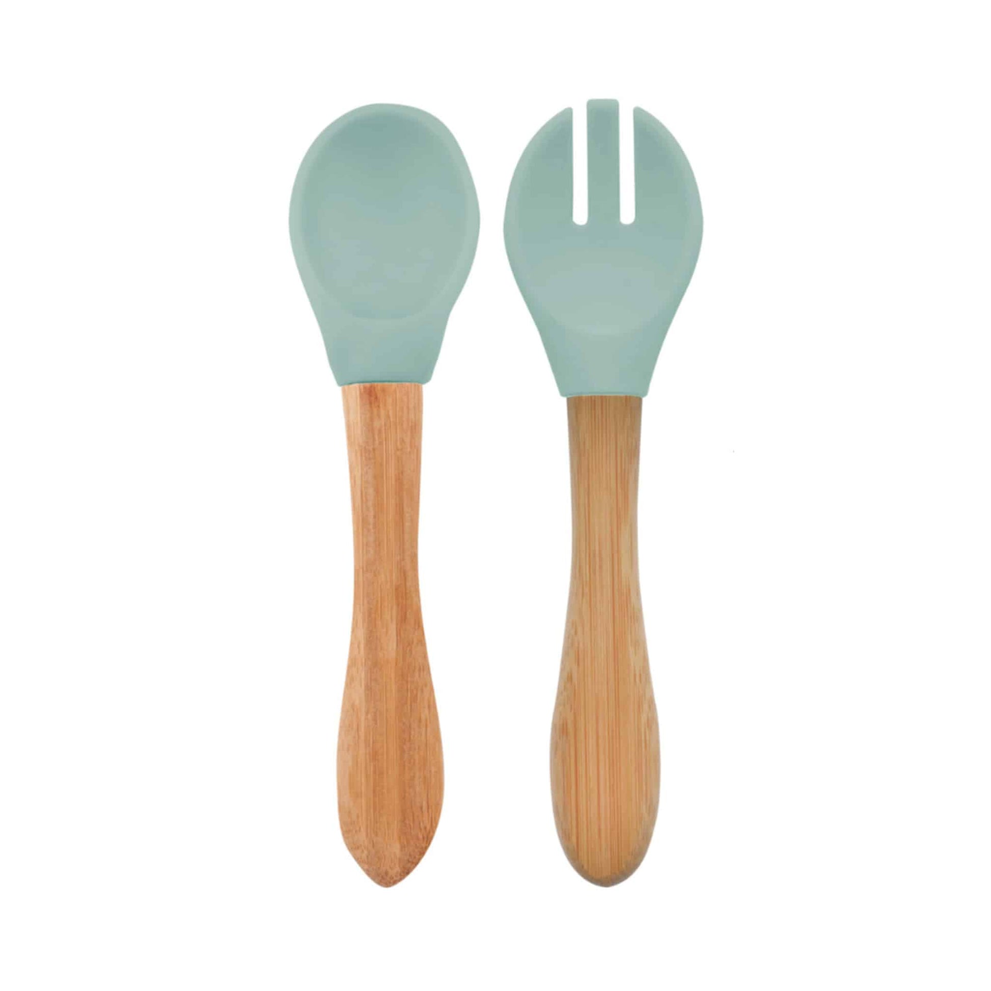 MiniKoioi Silicone and Bamboo Cutlery Sage Green