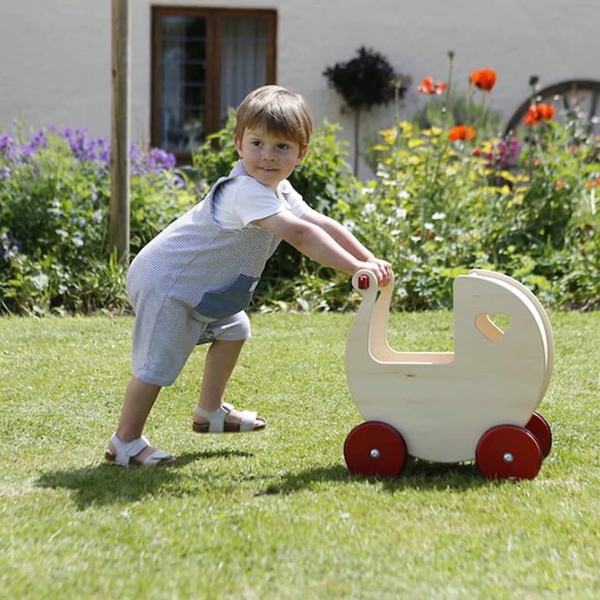 Moover Birch Veneer Pram Action Boy