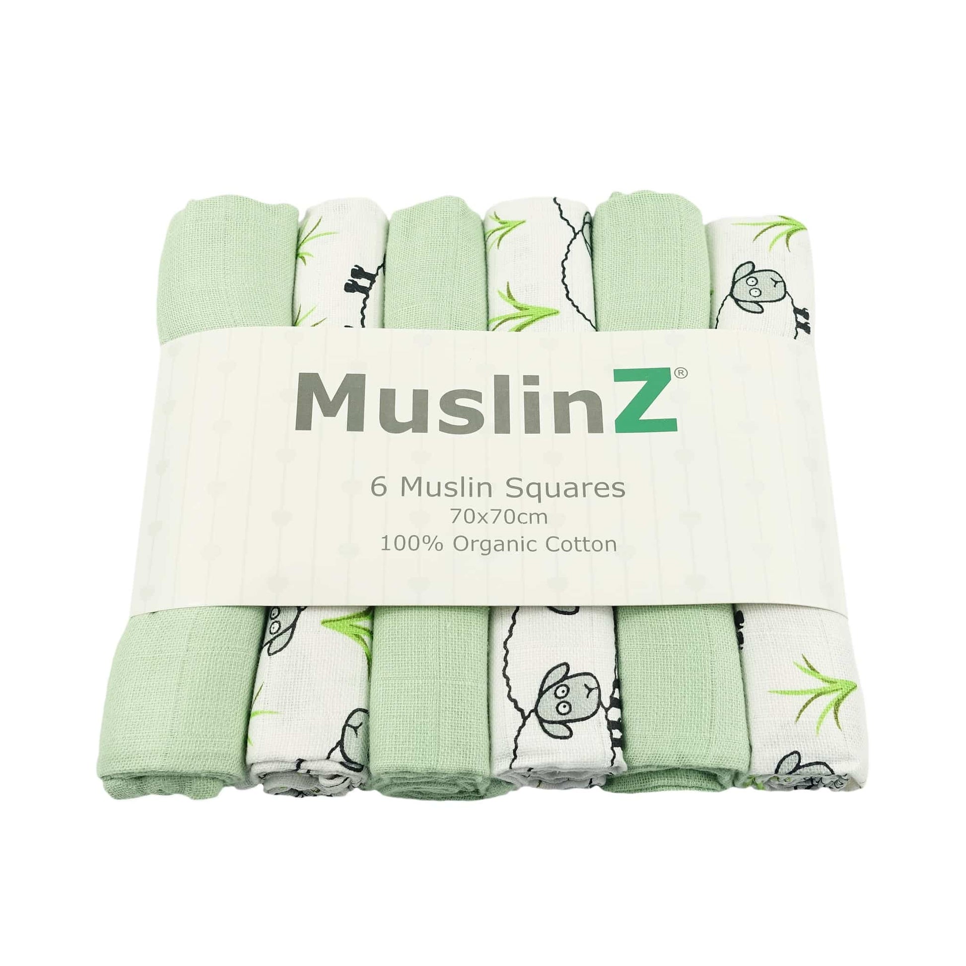 MuslinZ Organic 6 Pack Muslin Squares 70x70cm Sheep