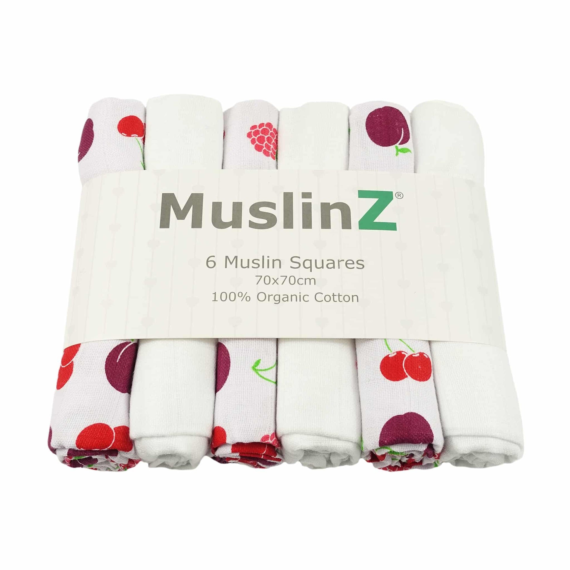 MuslinZ Organic 6 Pack Muslin Squares 70x70cm Soft Fruit