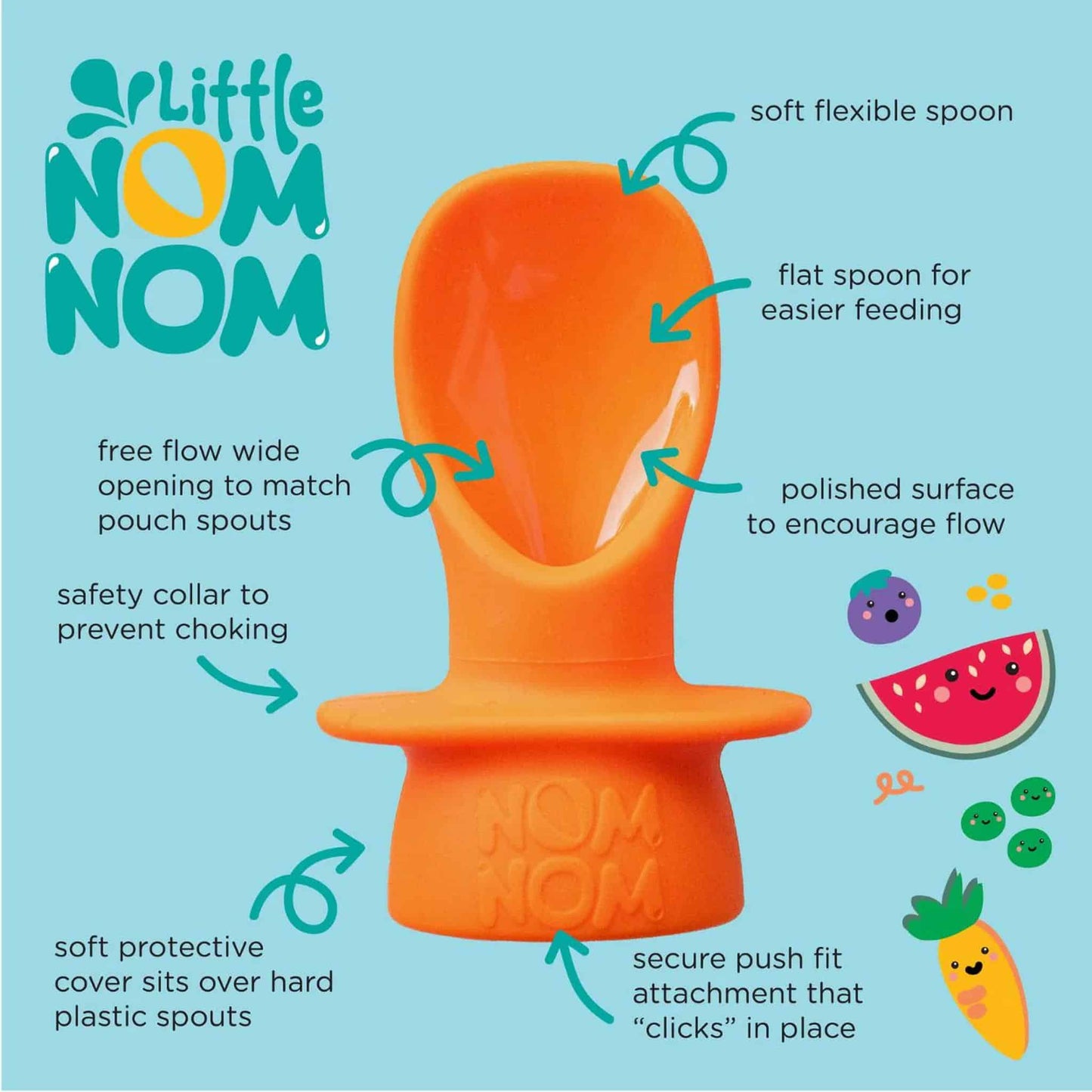 Nom Nom Kids Reusable Silicone Pouch Spoons Detail