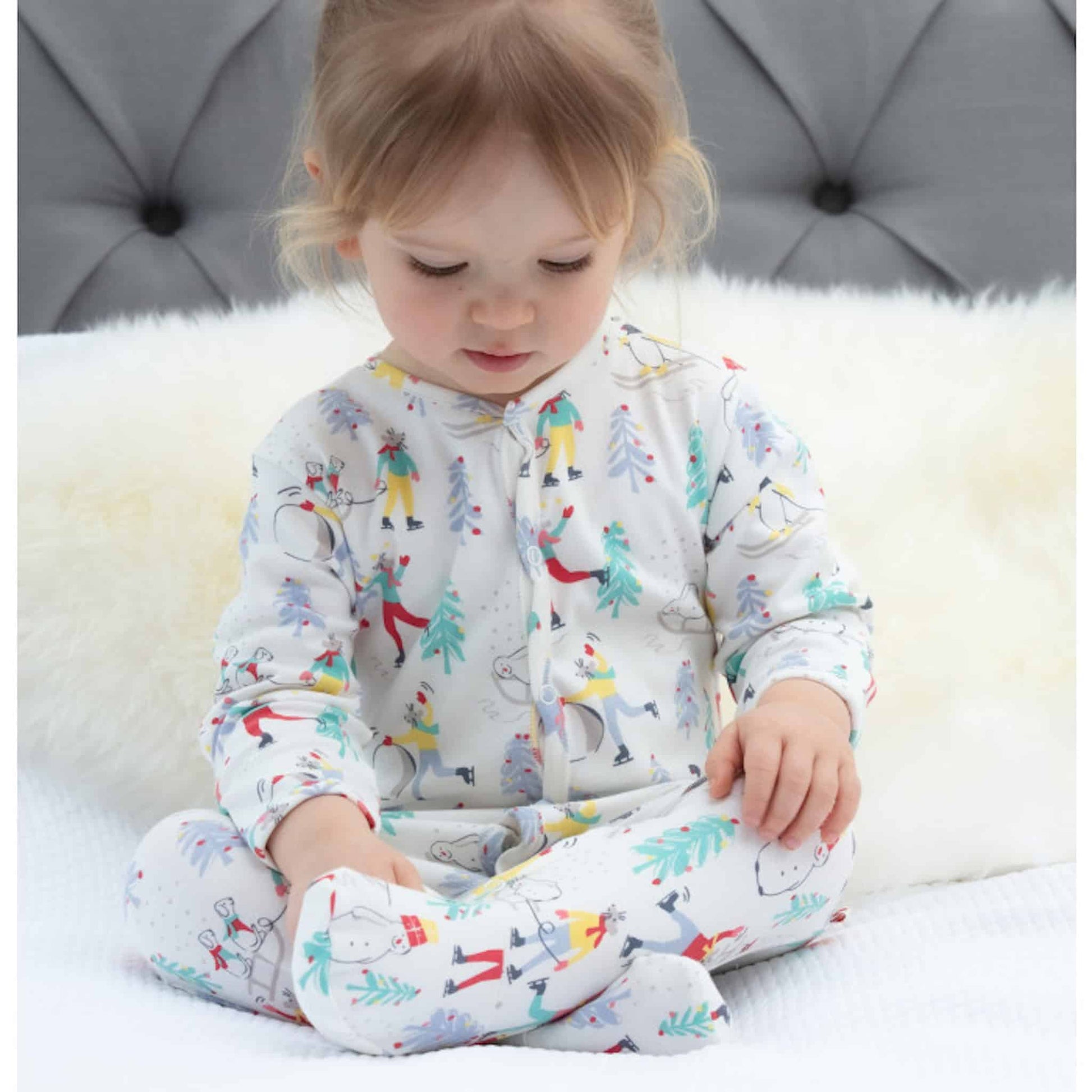 Piccalilly Organic Footed Sleepsuit Winter Wonderland Sitting