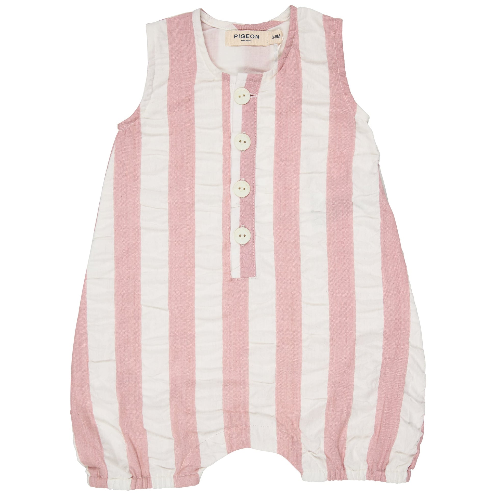 Pigeon Organics Seersucker Wide Stripe All-In-One Pink