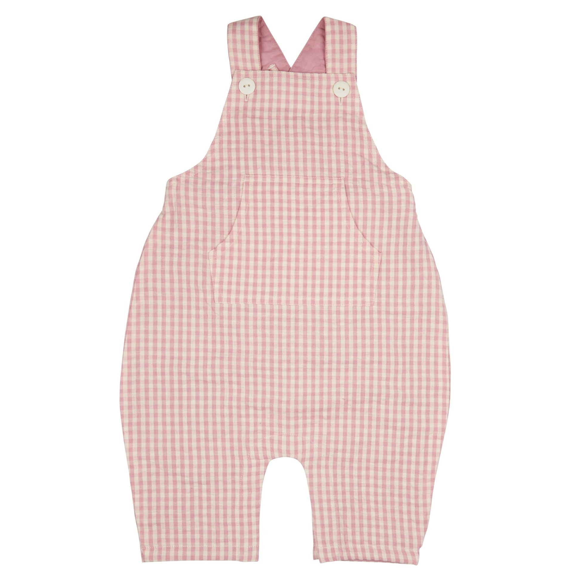 Pigeon Organics Baby Dungarees Seersucker Pink Check