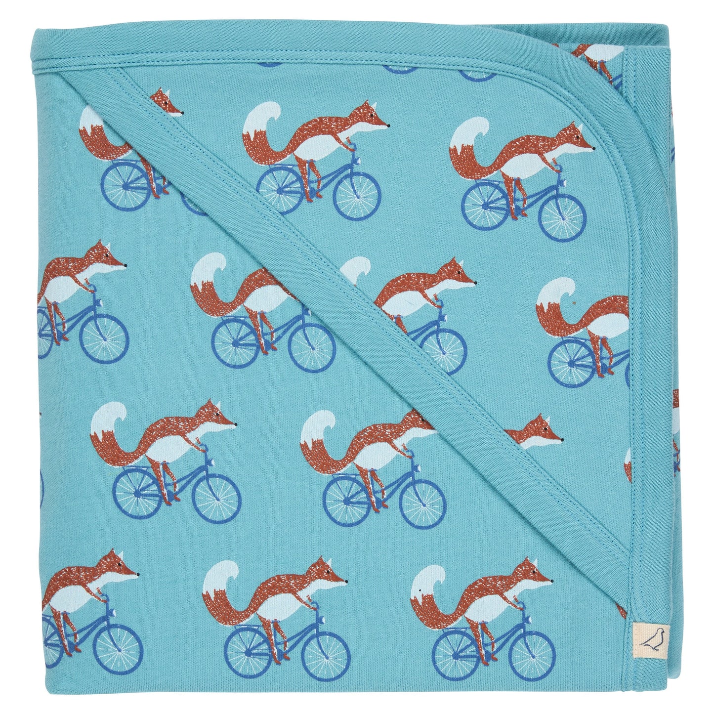 Pigeon Organics Hooded Blanket Turquoise Cycling Fox