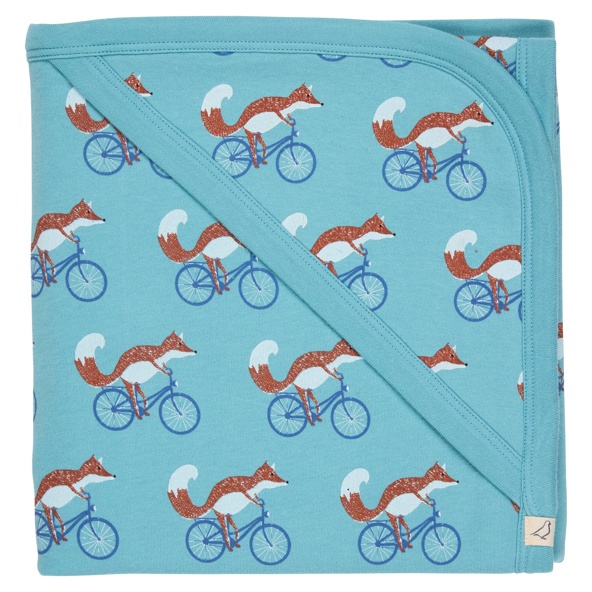 Pigeon Organics Hooded Blanket Turquoise Cycling Fox