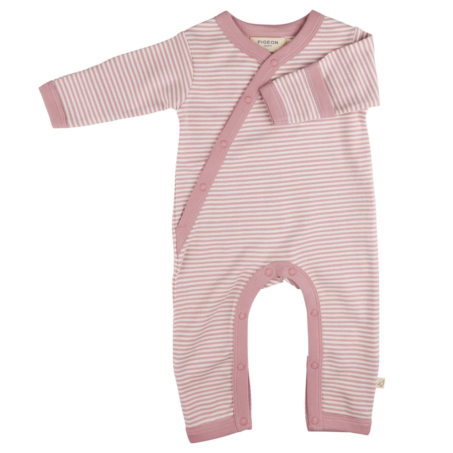 Pigeon Organics Kimono Romper Pink Fine Stripe AW24