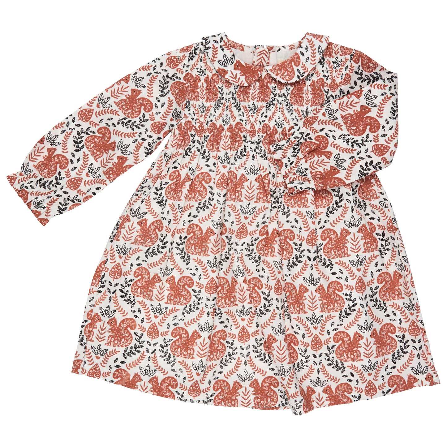 Pigeon Organics Smock Dress Peter Pan Collar Autumn Squirrel